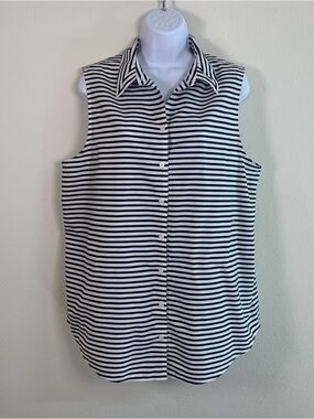 Sleeveless Striped Button-Front Top - Black & White size 3 - Chico’s No Iron